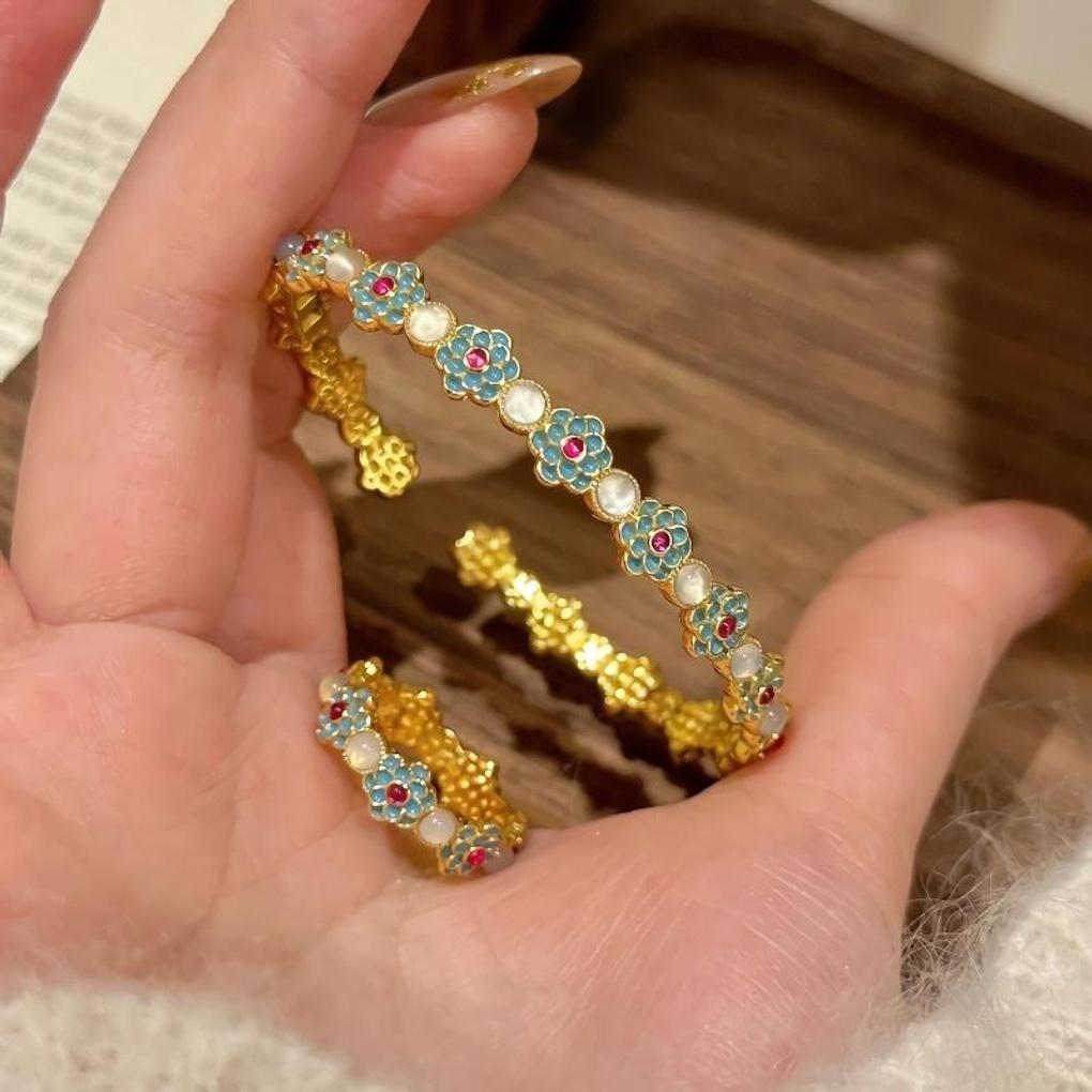 Women's Enamel Color Flower Blossom Ring Bracelet