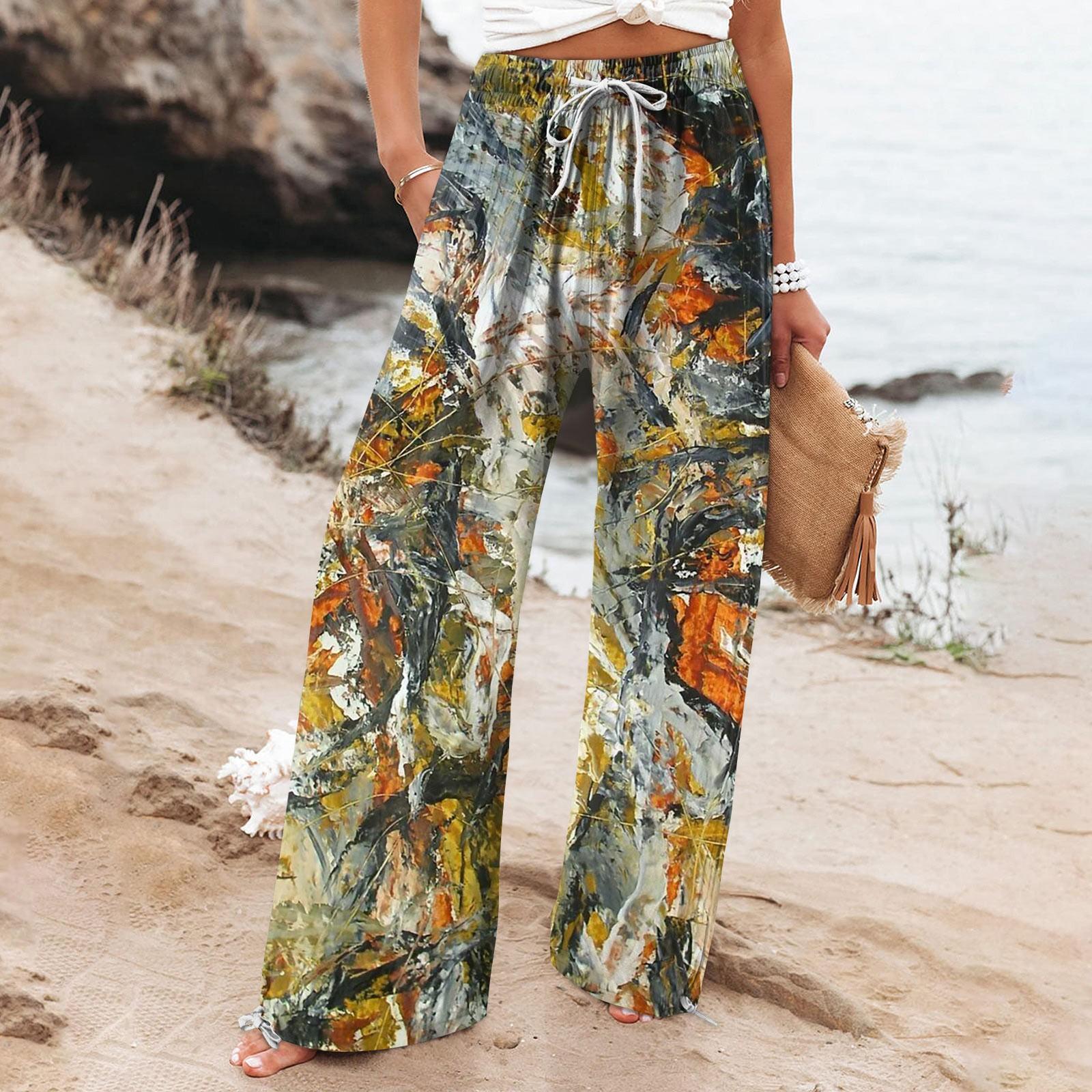 

Women s Pant Casual Loose High Waist Cotton Linen Wide Leg Long Pants With Pockets XXL