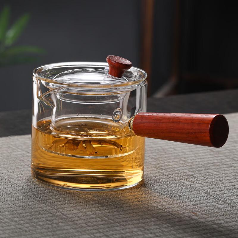 High Borosilicate Glass Teapot with Wooden Side Handle