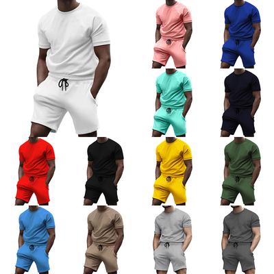 Short-sleeved T Men's Spring and Summer Casual Fashion Solid Colour Two-piece Sports Suit Tide Four Trousers Male