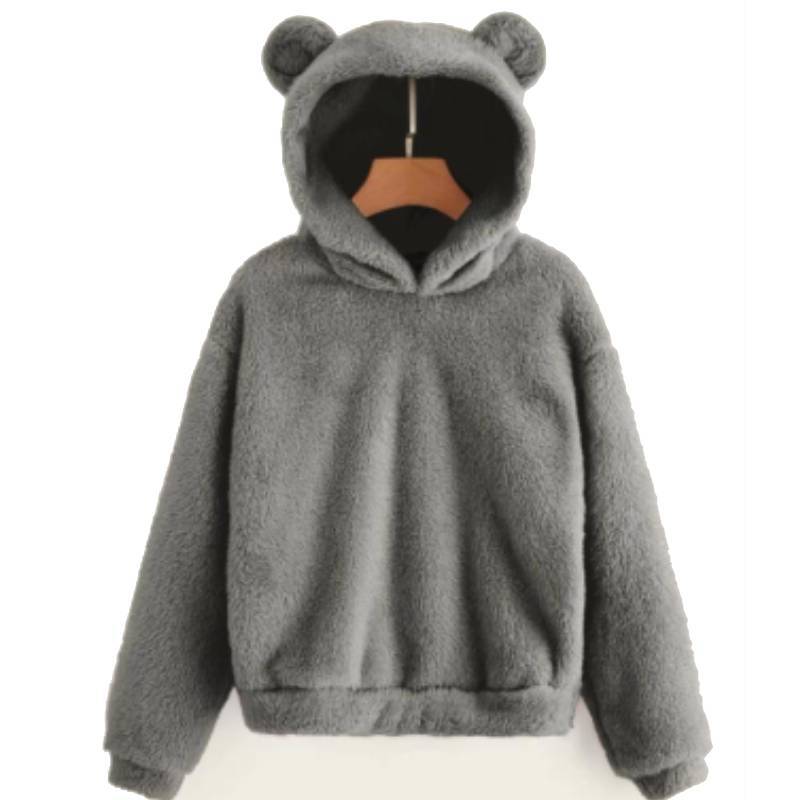 Womens Winter Fleece Hoodie With Plush Ears For Casual Comfort