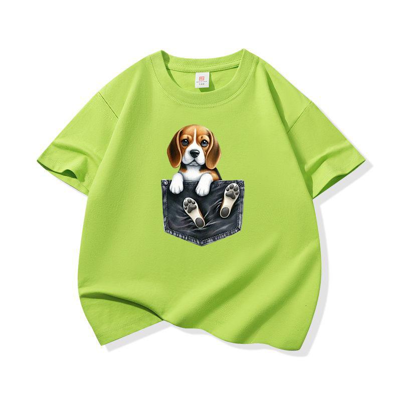 Kinder Katoenen T-shirt Schattige Zak Beagle Puppy Hond Grafisch Ronde Hals Korte Mouw T-shirt Casual Ademend Jongens Meisjes Zomer Top