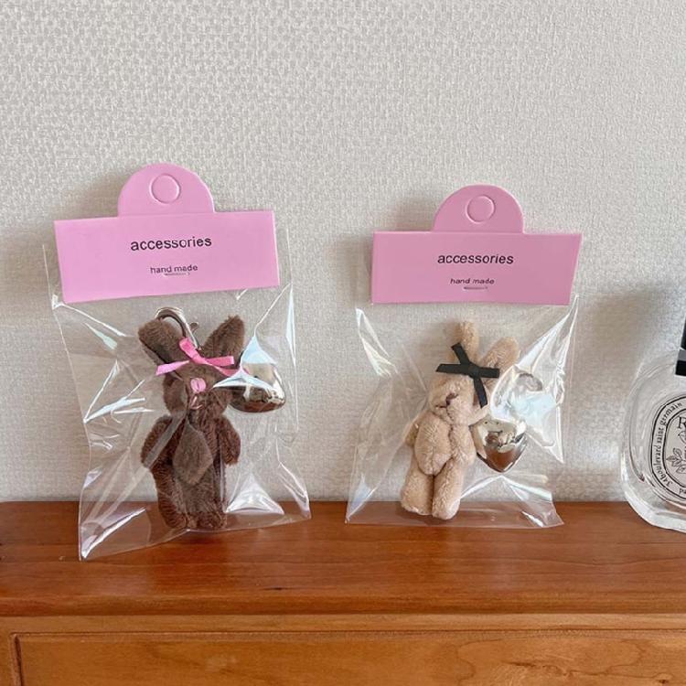 Cartoon Rabbits Toy Keyring Plush Bunnys with Heart Pendant Keychain Animal Charm Key Chain Women Girl Bag Accessories