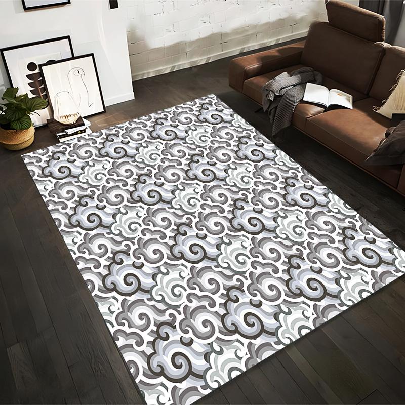 Grey Abstract Cloud Pattern Rug Non-slip rug suitable for living room and bedroom sofas