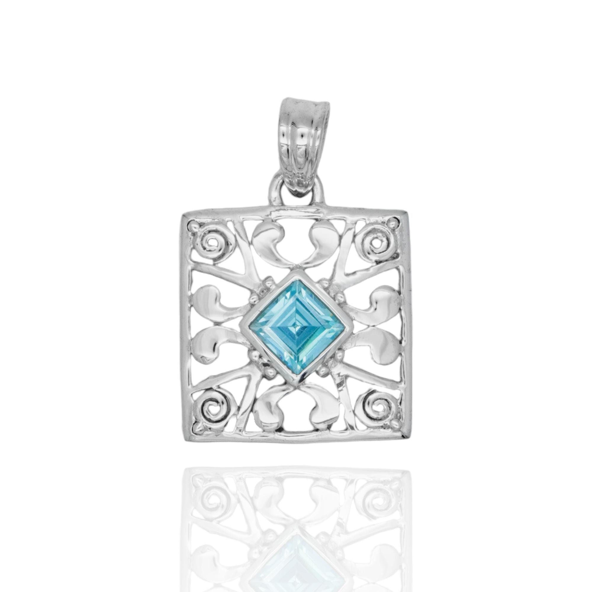 

Підвіска з блакитного топазу, срібна підвіска 925 проби, жіноча підвіска, подарунок для неї, Акцентна підвіска, Квадратна підвіска синій