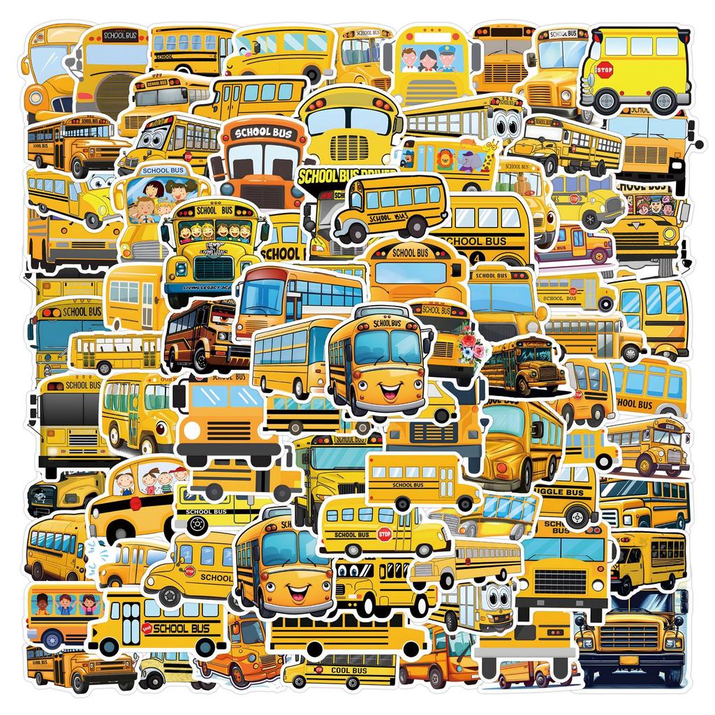 110 New School Bus Cartoon School Bus Graffiti Stickers Suitcase Mobile Phone Stickers