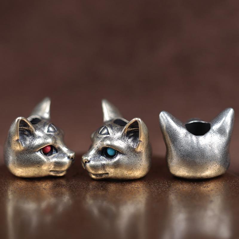 Three Eyed Egyptian Cat Brass Knife Beads EDC DIY Paracord Woven Bracelets Lanyard Pendants Accessories Outdoor Tool Hangings