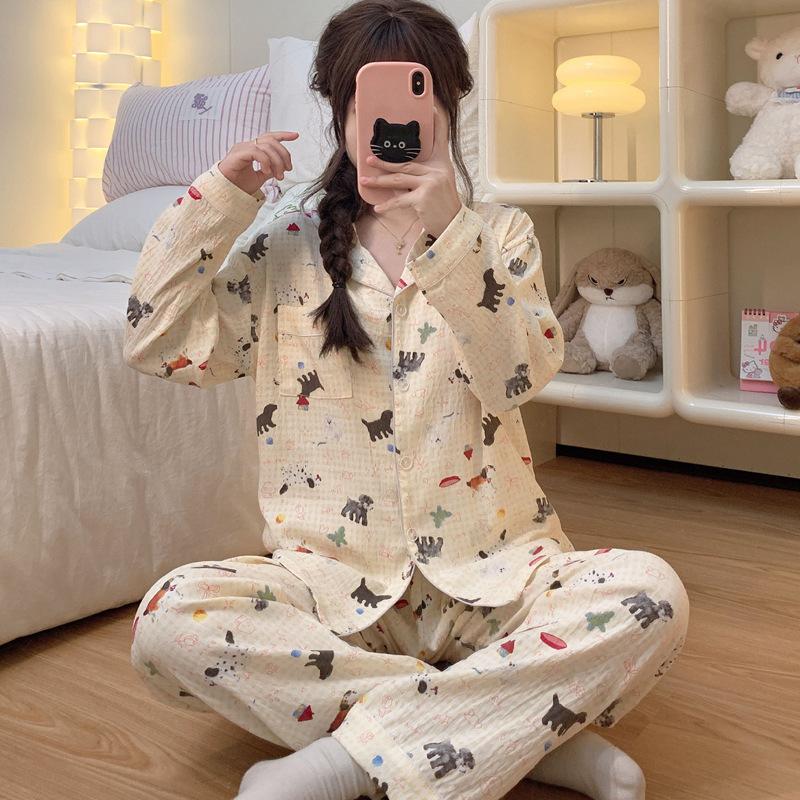 Elegant And Simple Natural Style Pajamas Women'S Autumn Flowers Long-Sleeved Fashion Loungewear Cloud Cotton Suit