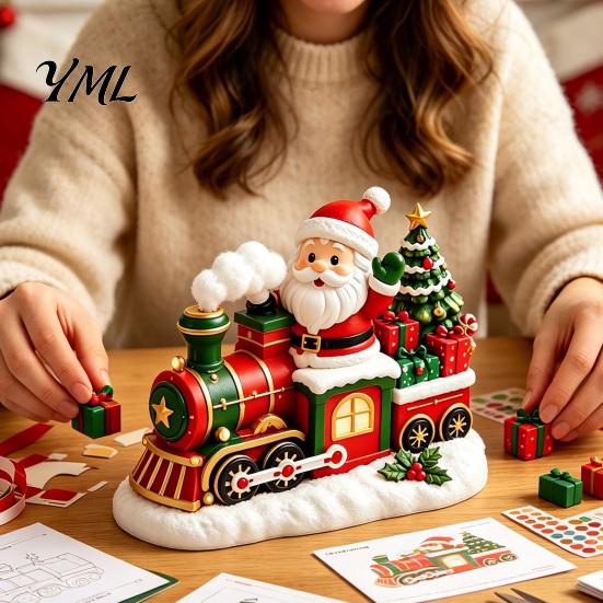 Handmade Christmas Desktop Decorations DIY Plaster Painting Kit, Cute Xmas Tree House Santa Snowman Art Crafts for Students Figurine Craft Set,