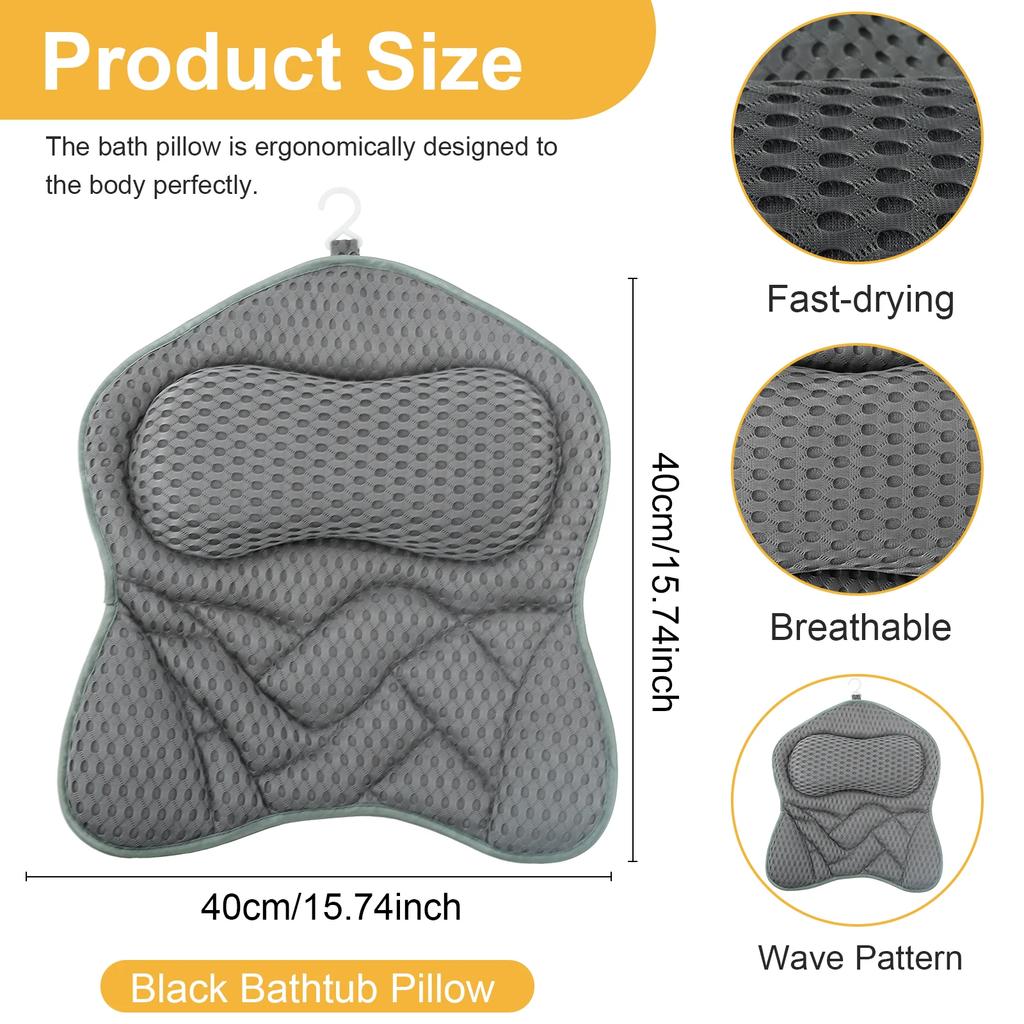 Badewannenkissen für Wanne Nacken- und Rückenstütze mit rutschfesten Saugnäpfen Weiche Spa-Massage Kissenmatte Badekissen