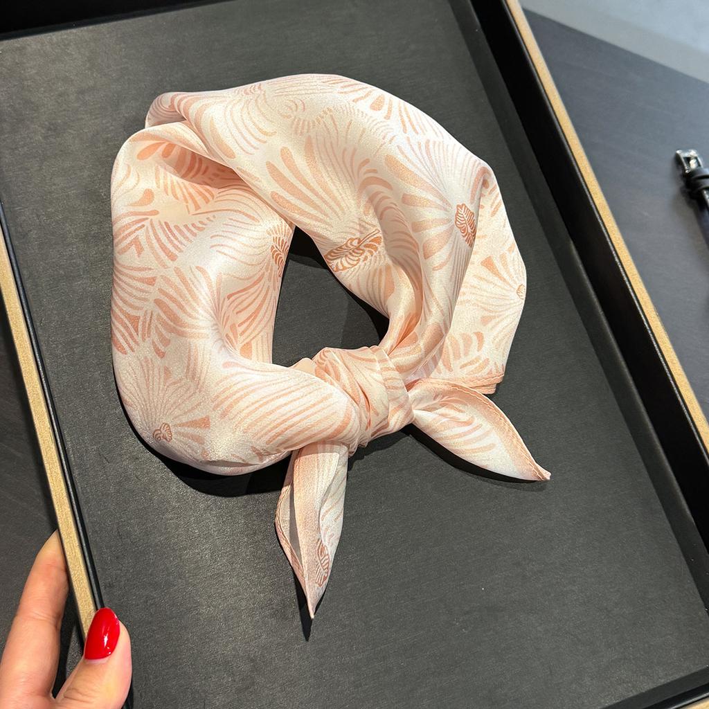 Luxury 100% Mulberry Silk Scarf Women Floral Print Bandana Shawl Lady Neckerchief Handkerchief Female Decorative Wrap 53cm