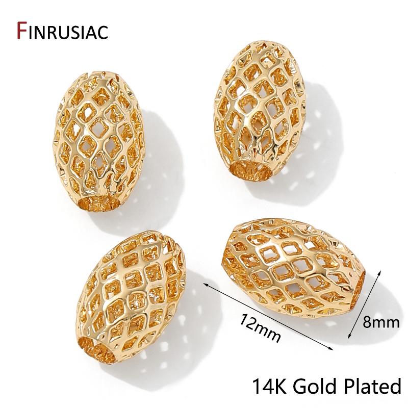 14K/18K Gold Plated Hollow Spacer Beads,Separator For Beads,Brass Oval Loose Beads DIY Needlework Bracelet Making Accessories