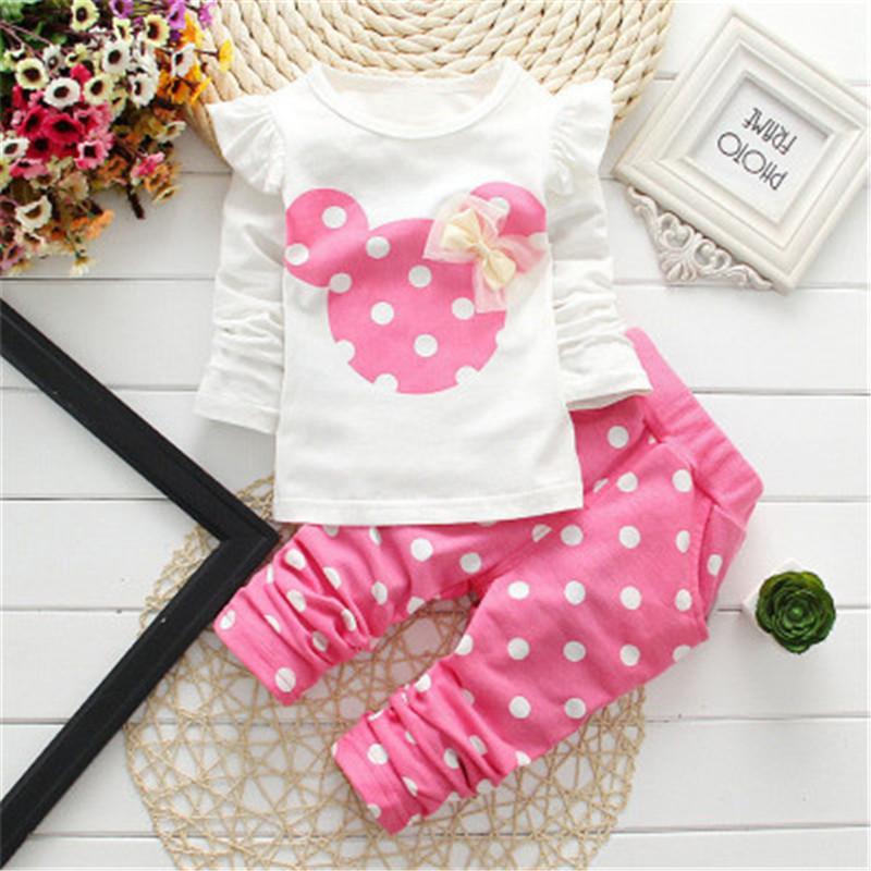 Summer Cotton Girl Clothes Cute Long-sleeved Cartoon Animal Baby Suit Round Neck Clothes + Pants Suit