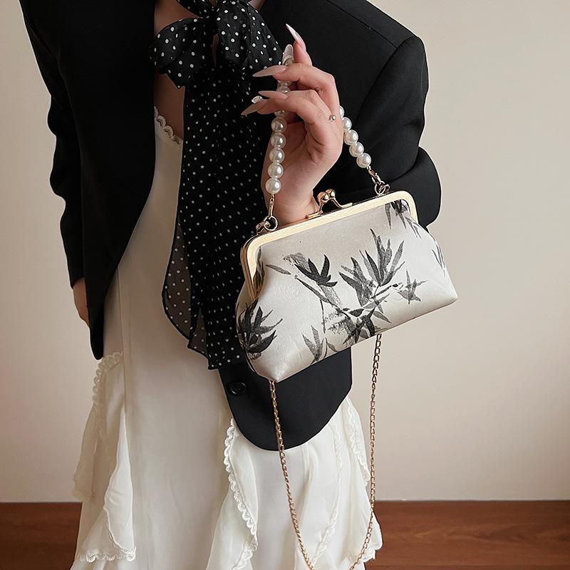 Ink Bamboo Pearl Evening Bag - New Chinese Foldable Retro Clutch Bag (Handheld/Crossbody/Shoulder Classic)