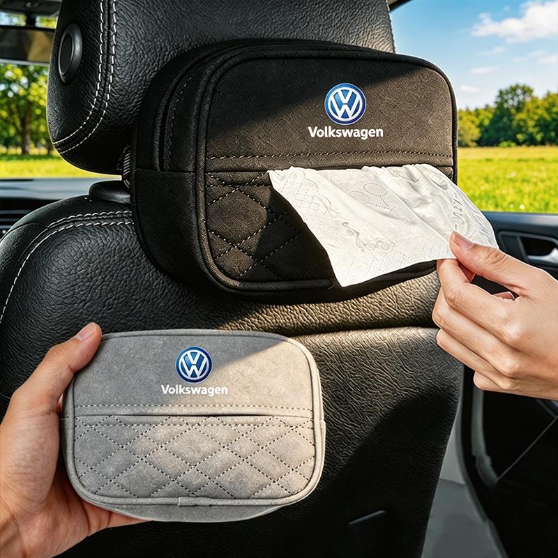 Suede Car Interior Tissue Storage Box Car Accessories For VW GTI Polo Golf MK7 Passat B6 Tiguan Arteon T-ROC Beetle Jetta ID.3