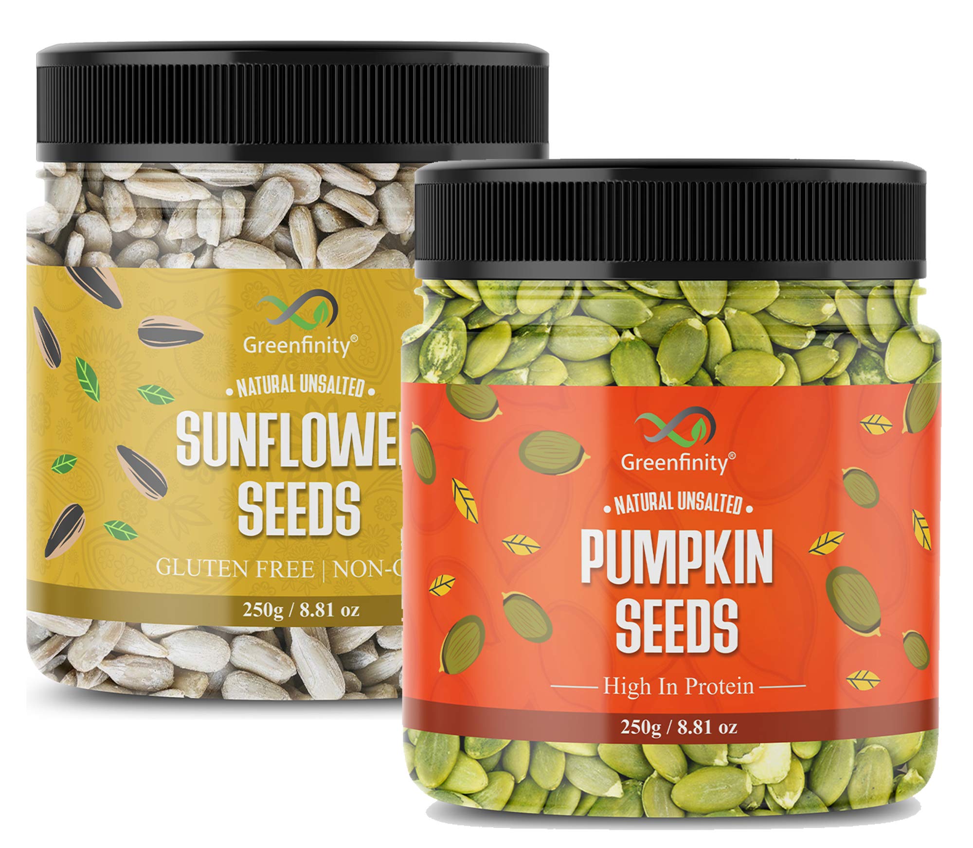 

GreenFinity Raw Pumpkin & Sunflower Seeds | Pack of 2 × 250g (500g) | High Protein & Fibre | Unsalted, Healthy Ready-to-Eat Super Seeds | Fresh J