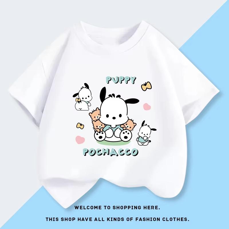 

Summer 2026 new childrens Tshirt pochacco graffiti cartoon print pure cotton breathable parentchild fashion short sleeve S