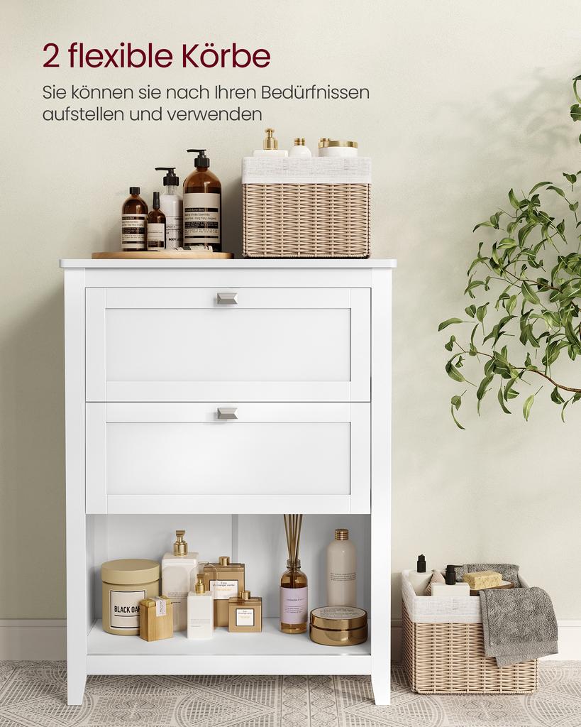 VASAGLE Szafka łazienkowa, Szafka do przechowywania, 2 szuflady z 1 zestawem regulowanych przegródek, 2 kosze, Szafka boczna, 30 x 60 x 80 cm, Chmurka biała