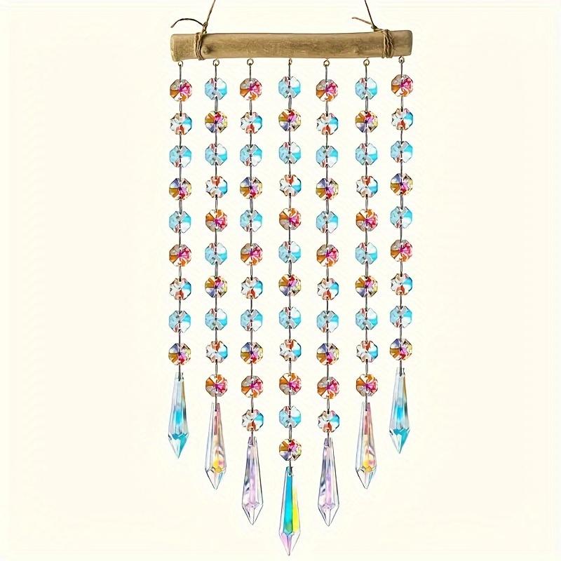1pc Glass Suncatcher Hanging Crystal Wind Chime with Colorful Glass Bead Chains and Wooden Bead Pendant for Jewelry Making