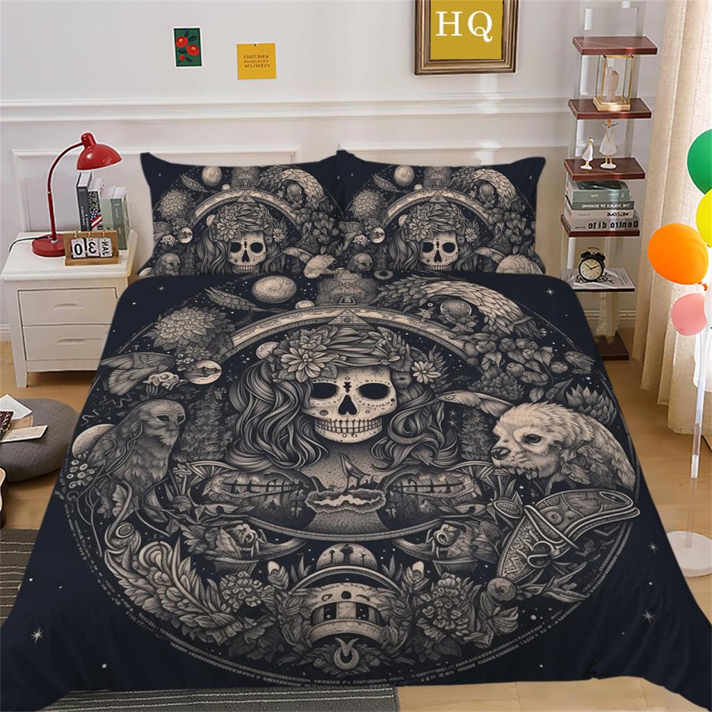 3D Dark Beauty Motorcycle Printed Bedding Set Beauty Skull Head Duvet Cover 2/3 Pieces AU180 * 210 Super Big Bed Room Quick Drying Home Decoration