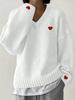 European American Love Embroidery V-Neck Sweater: Stylish Loose-Fit Pullover Knitwear