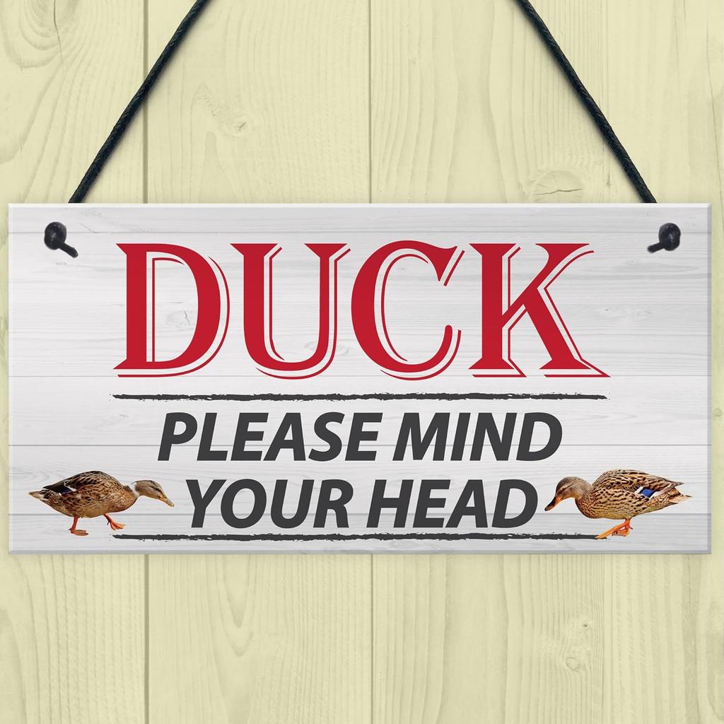 DUCK! Please Mind Your Head Friendship Home Gift Hanging Plaque Notice Step Sign