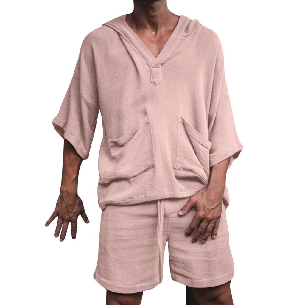 New Two-piece Men's Cotton Linen Loose Leisure Suit Holiday Men's Sportswear