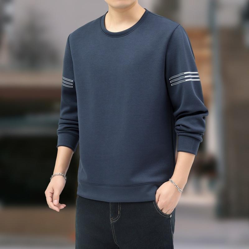 Men's Plus Size Hoodie, Cotton Long Sleeved T-shirt, Round Neck Undershirt, Casual Top