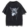 Herren Gothic T-Shirts Hip Hop Streetwear Hund Gedruckte Punk Tops Sommer Drop-Shoulder Ärmel Vintage Gewaschen Übergroß Kurzarm