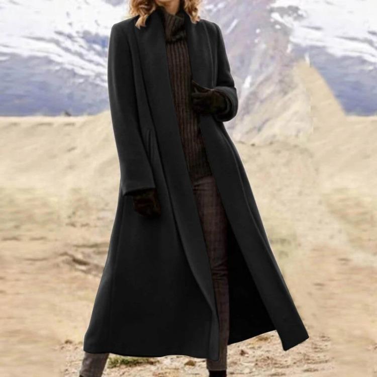 Fashion Casual Women Long Sleeve Solid Color Long Woolen Coat Outerwear