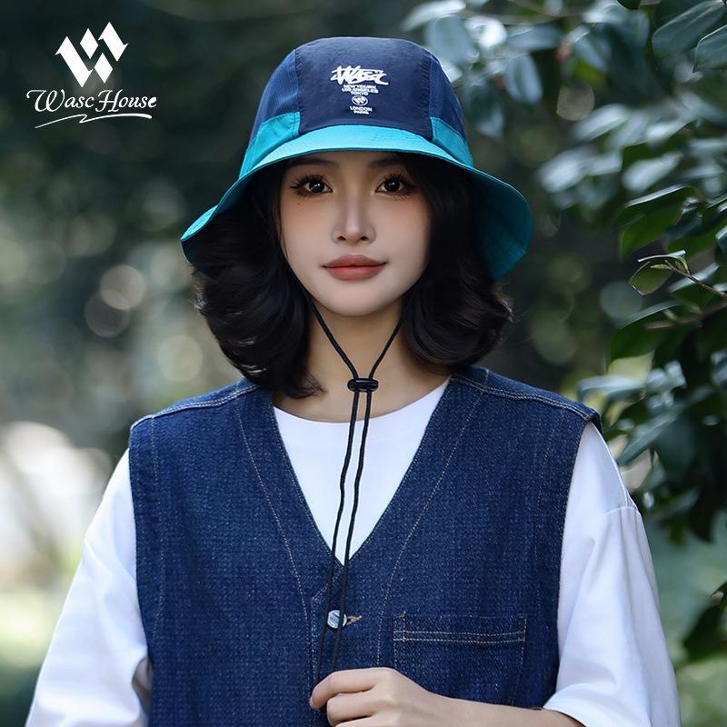 Quick-drying bucket hat Outdoor mountain climbing color matching Embroidered mountaineering hat Adjustable rope Curling basin hat Shade surf hat