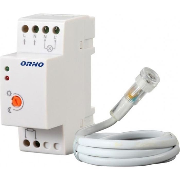 Détecteur crépusculaire - ORNO - Rail DIN - 3000 W - Capteur externe - Réglable de 2 à 100 lux