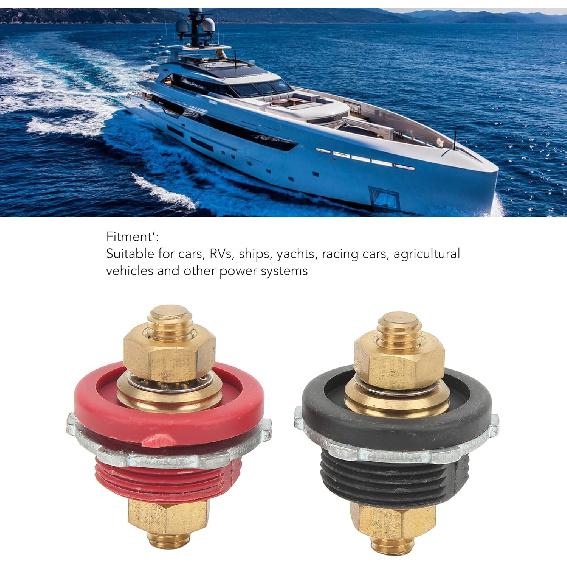 Battery Terminal Connector, Pack of 2 3/8in Thru Panel Battery Terminal Connector 250A Positive Negative Junction Stud Post for Cars RVs Ships Yachts