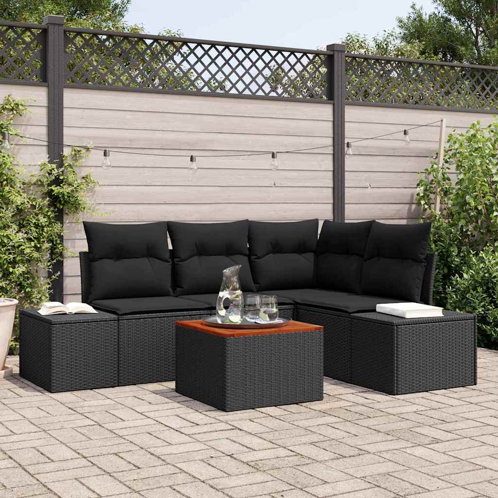 Garden Sofa Set with Cushions 5 pcs Black Poly Rattan