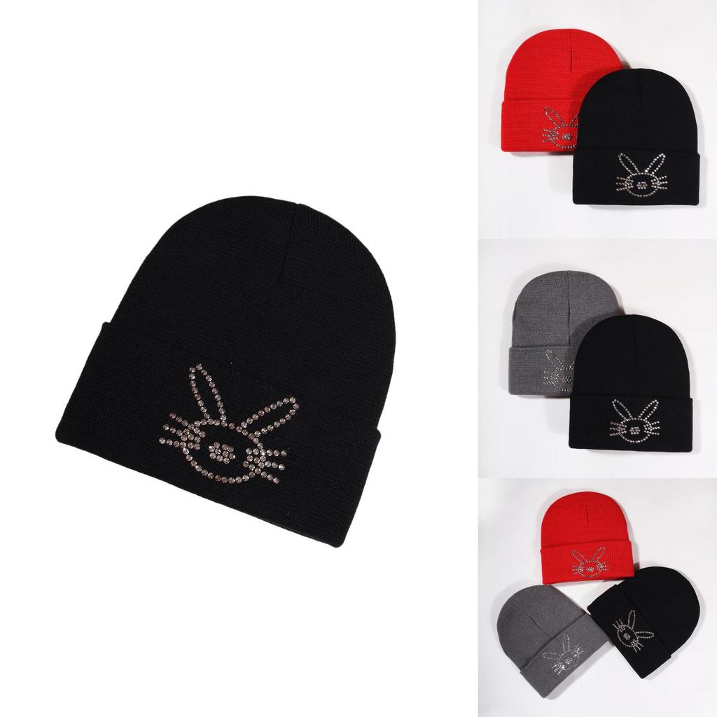 Korean Style Knit Hat With Bunny Embellishments For Autumn Winter Warmth