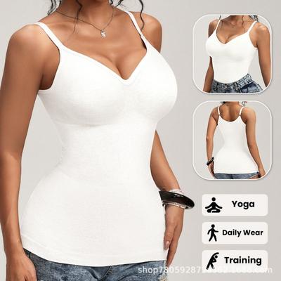 Dámské bílé bezešvé tvarující tílko s hlubokým V výstřihem, stahovací Shapewear tílko