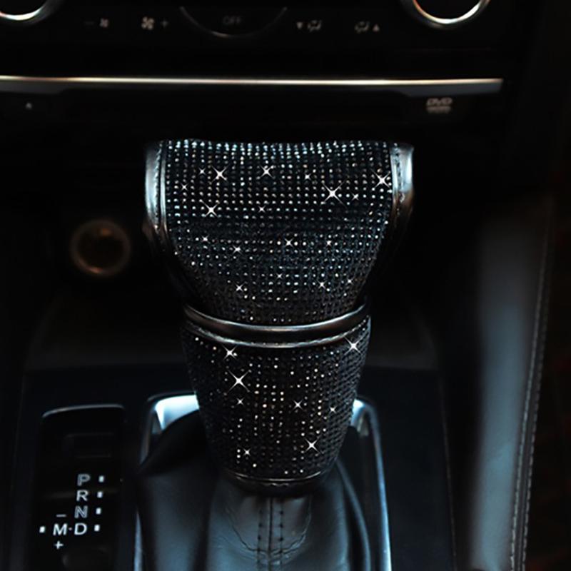 Rhinestone Car Shift Gear Cover Handbrake Cover Leather Auto Anti-slip Protector Decoration Universal Car Accessories Interior