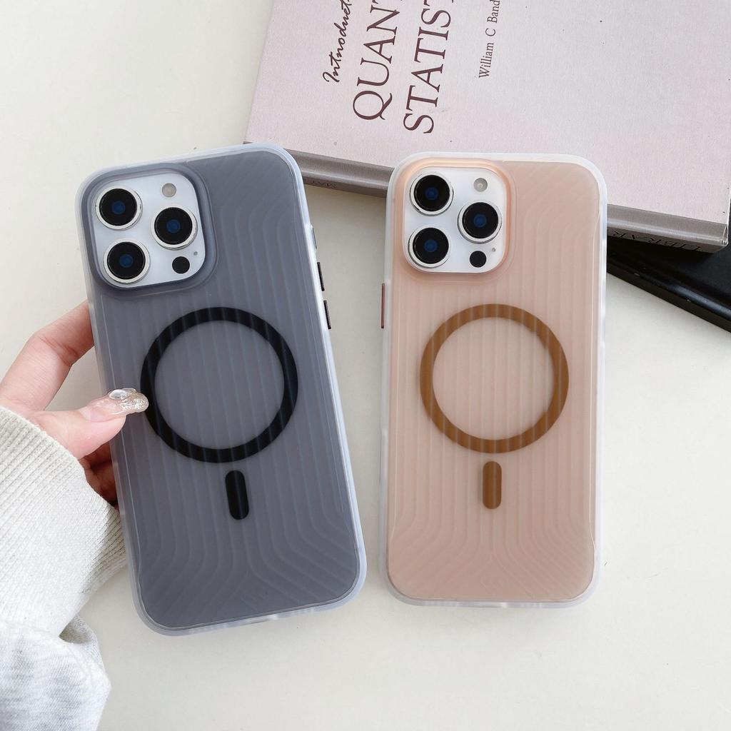 Applicable To IPhone16proMax Striped Corrugated Mobile Phone Case Luminous Magnetic Absorbing Apple 15 High End Sense 14 Protection Case