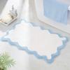 Luxury Cute Bathroom Rugs, White Bath Mat W/Blue Scalloped Edge, Microfiber Aesthetic Trendy Funky Fun Preppy Rug