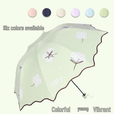 TianTang 3-fach faltbarer UV-Sonnenschutz-Regenschirm mit Blumendruck