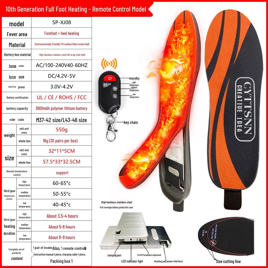De'ou Te Electric Heated Insoles with APP-Controlled Temperature & USB Charging for Winter Warmth