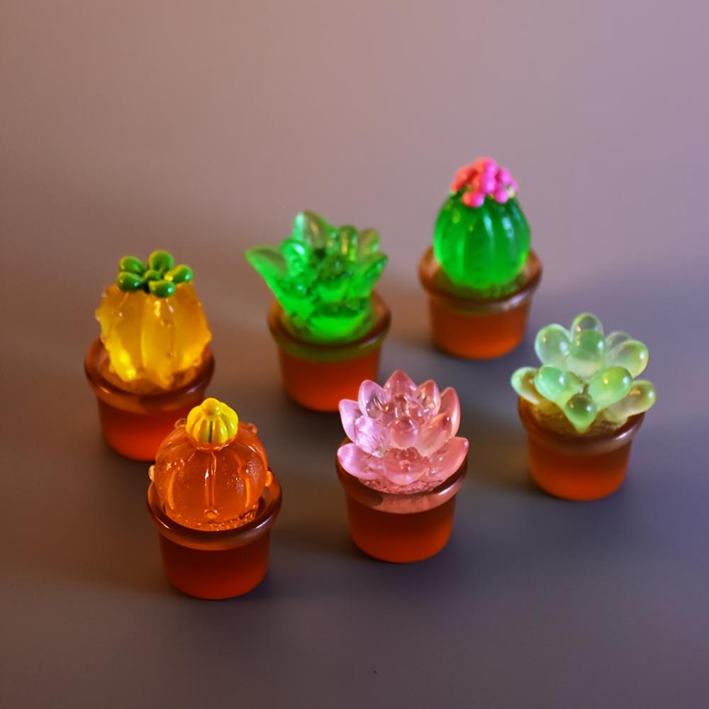 6 Night Light Mini Succulent Cactus Plants - Colorful Resin Fairy Garden Accessories, Cute Desktop Decoration, Suitable for Home