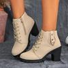 Large Size Thick Heel Medium Heel Martin Boots Women'S Lace-Up Round Head Outer Women'S Boots