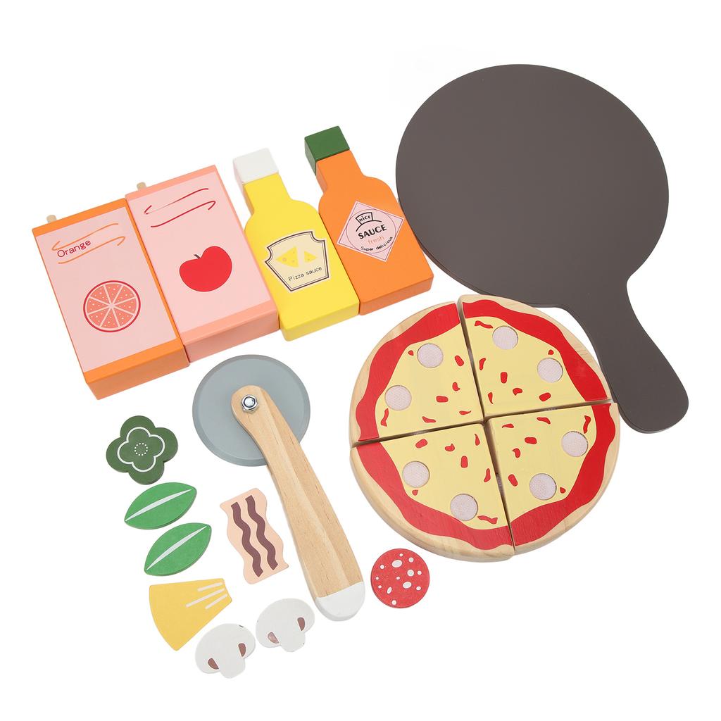 Pizza Play Food Toy Wooden Educational High Simulation Pizza Toy Set for Kids Children