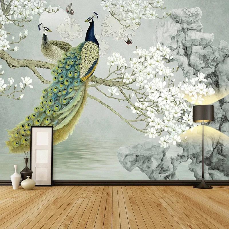 3d Peacock Wallpaper Magnolia Flowers Wall Mural Living Room Study Background Wall Paper Home Decor