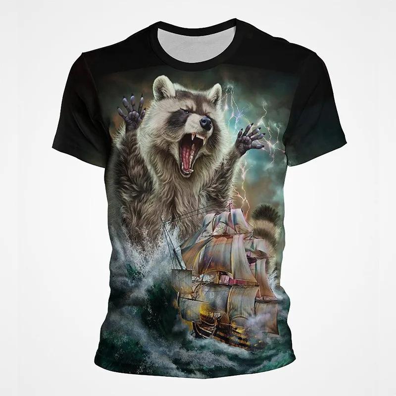 Summer Round Neck 3D Animal Pattern Print Top Fashionable Casual Short Sleeved Men's T-shirts