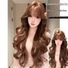 Warm Brown Long Curly Wig with Air Bangs for Women - Autumn/Winter
