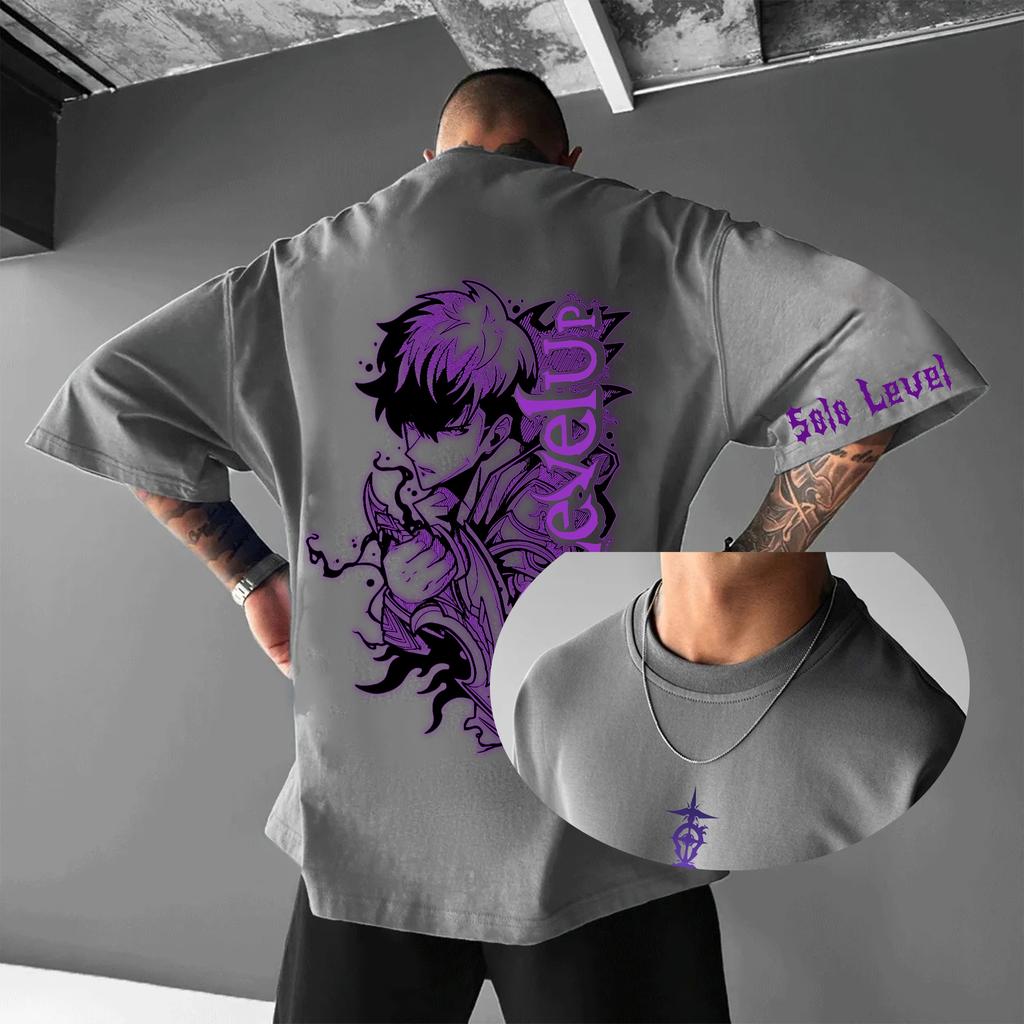 New Japanese Anime Solo Leveling Adapted From Korean Manga Cool Cartoon Pattern t-Shirt o-Neck Loose Streetwear Tee Men's Top