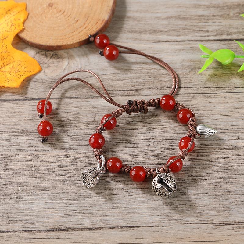

Hand-woven retro literary agate bracelet Mori student female versatile adjustable bell anklet anklet jewelry