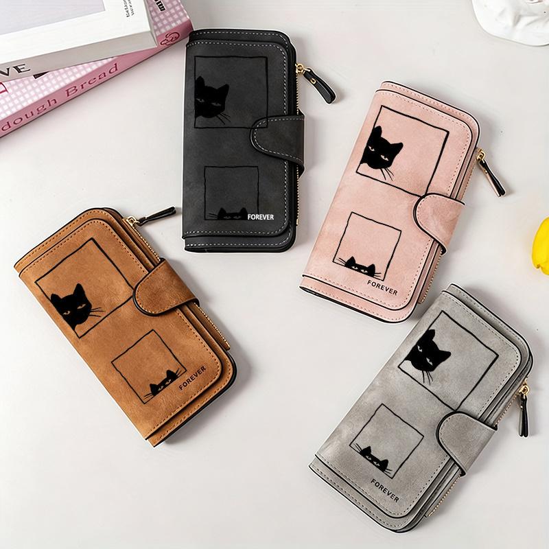Women's Long Wallet Black Striped Cat Multi - functional Snap Coin Purse for Cat Lovers Daily Commute Travel Gift 0109PYT